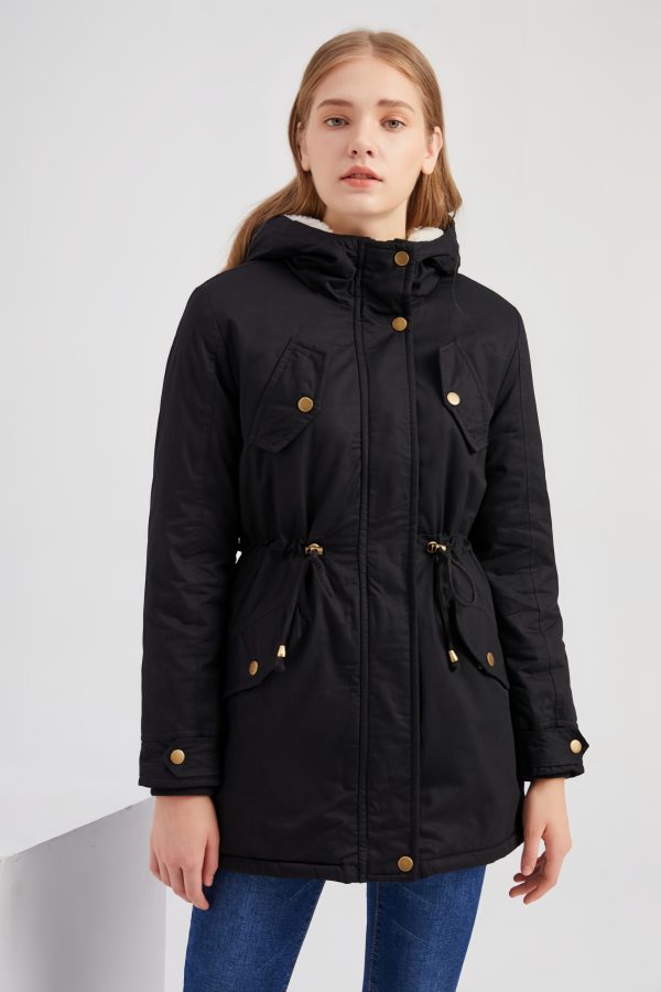 Solid color hooded parka coat - Image 3