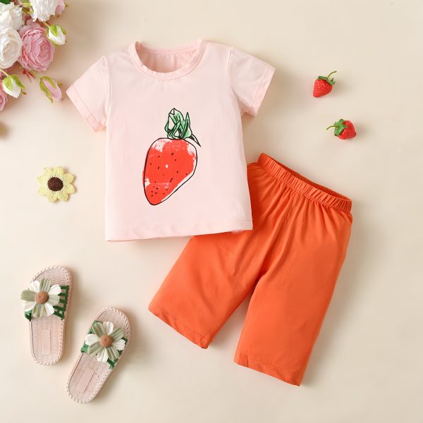 Girls' round neck short sleeved T-shirt shorts set