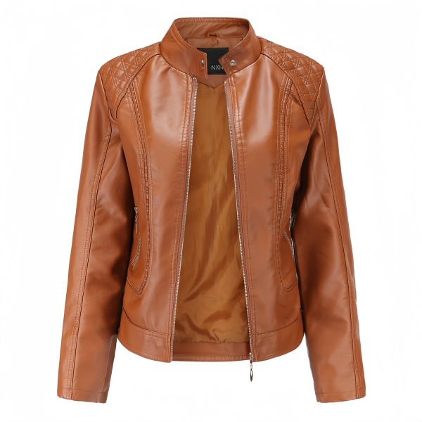 Standing collar women's leather jacket - Image 5
