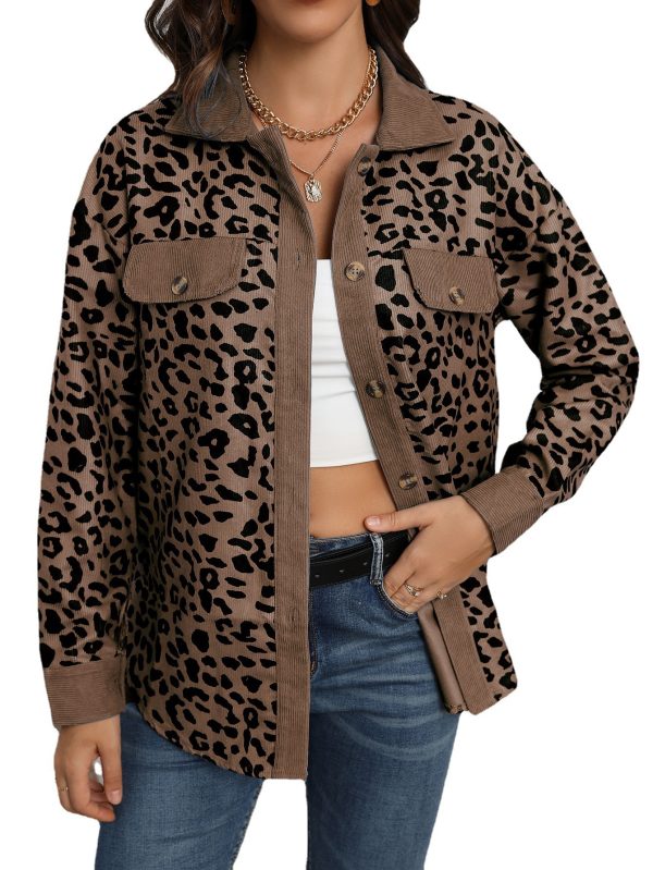 Leopard print corduroy button long sleeved jacket - Image 6