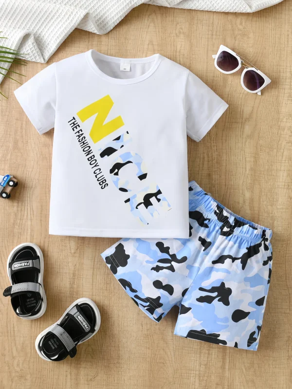 Boys and girls round neck short sleeved T-shirt shorts set