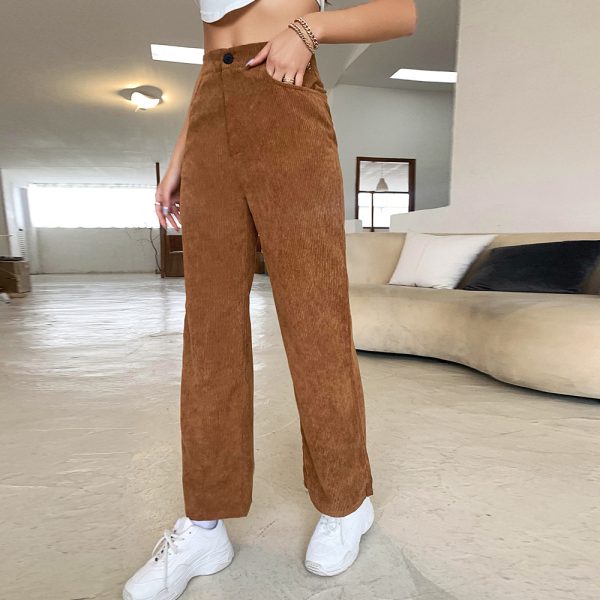 High waisted straight tube corduroy pants - Image 2