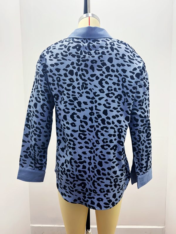 Leopard print corduroy button long sleeved jacket - Image 2