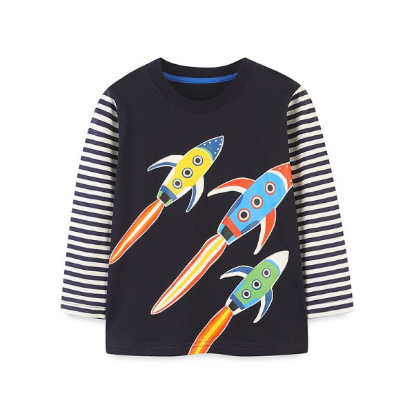 Night light rocket pattern spliced long sleeved top