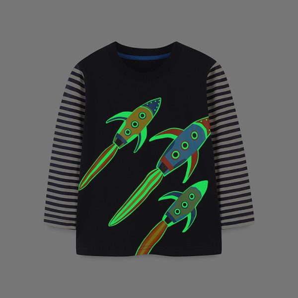 Night light rocket pattern spliced long sleeved top - Image 2