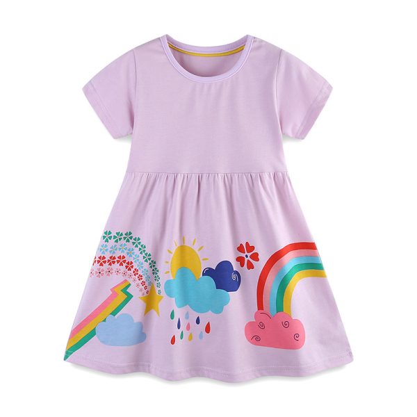 Fashion girl cartoon printed princess Organic cotton dress