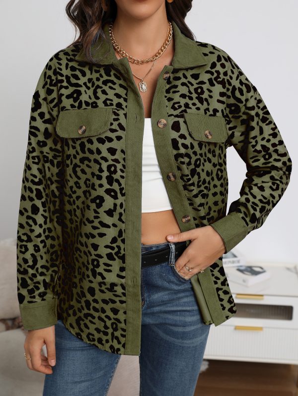 Leopard print corduroy button long sleeved jacket - Image 5