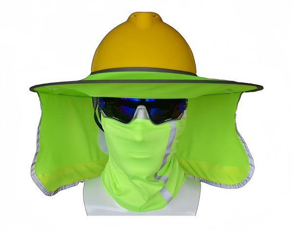 Safety helmet, sun protection, sunshade panel+reflective scarf, outdoor installation and construction at construction site
