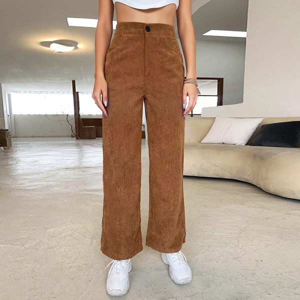 High waisted straight tube corduroy pants