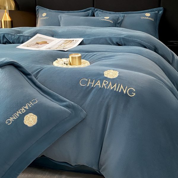 Coral flannel flannel and velvet duvet cover (single piece duvet cover)