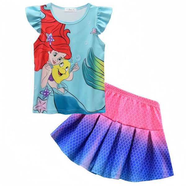 Mermaid print girls' two-piece dress set