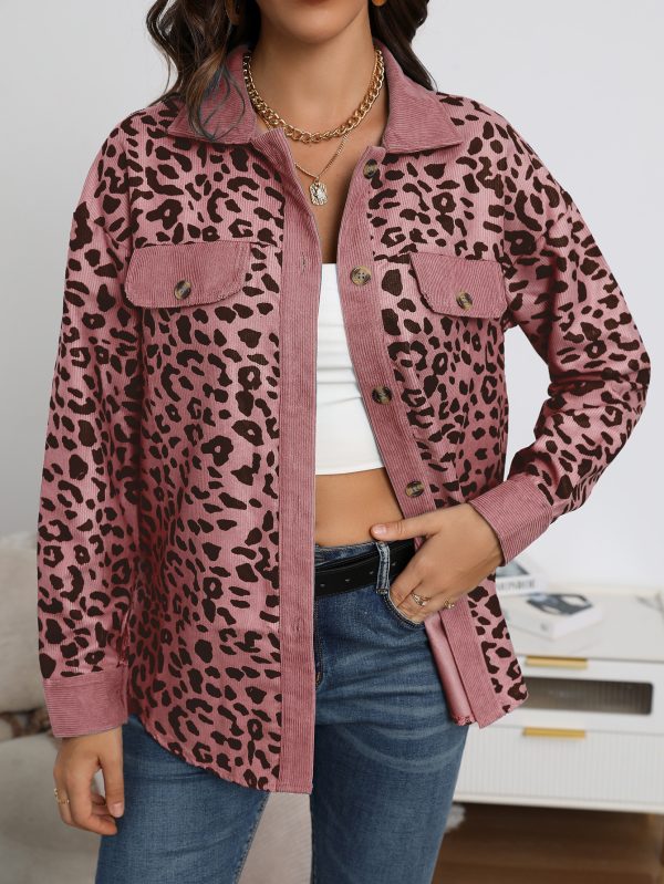 Leopard print corduroy button long sleeved jacket - Image 4