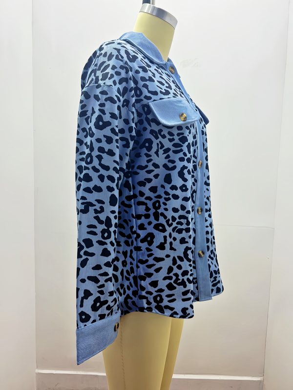 Leopard print corduroy button long sleeved jacket - Image 3