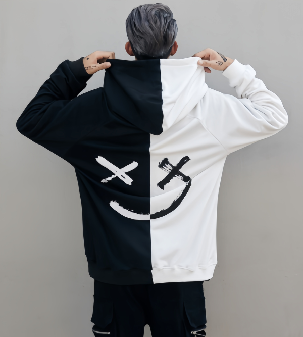 Color blocked smiley face hoodie